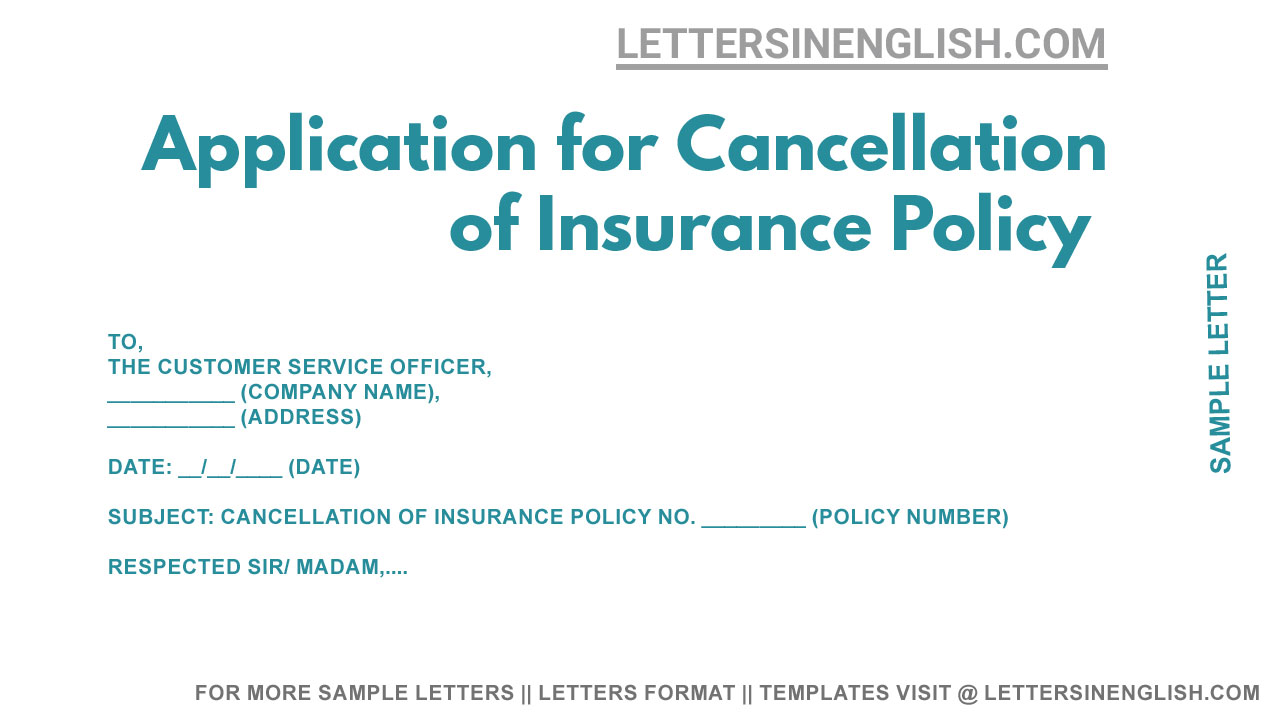 Application For Cancellation Of Insurance Policy Request For 