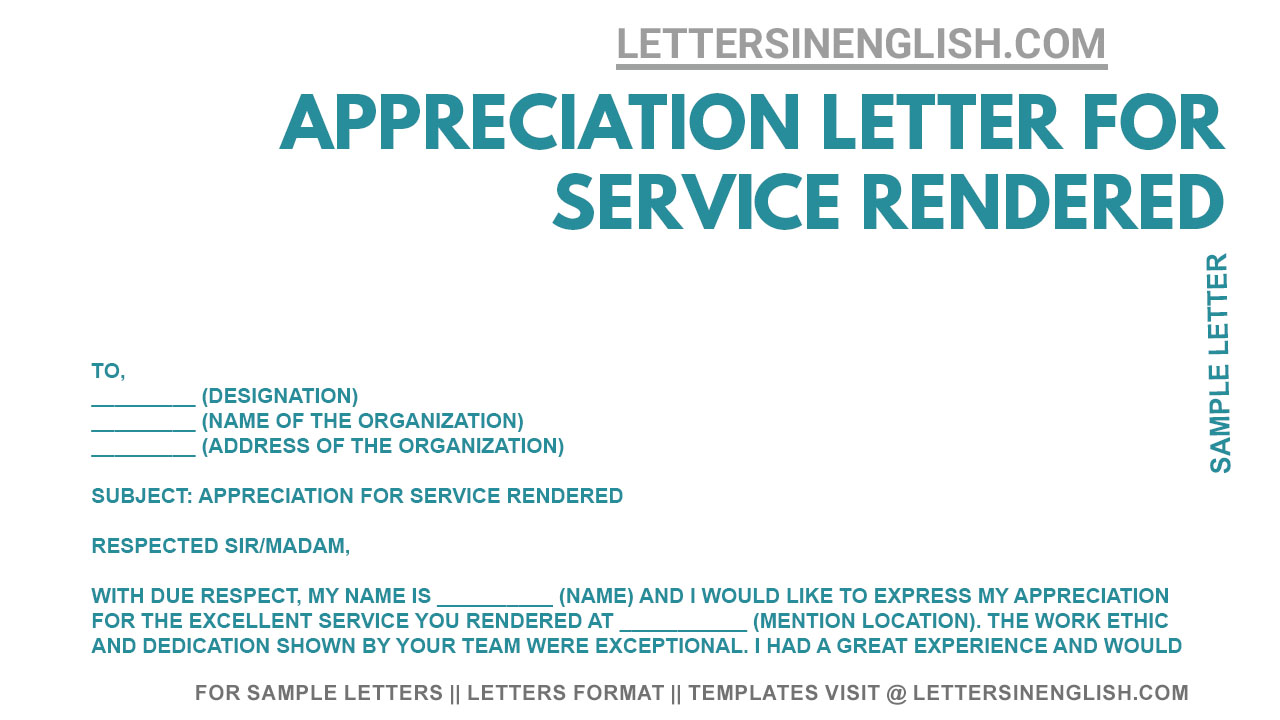 Appreciation Letter for Services Rendered - Sample Customer Service ...