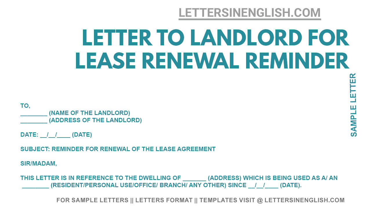 Lease Renewal Reminder Letter - Sample Letter to Landlord for Lease ...