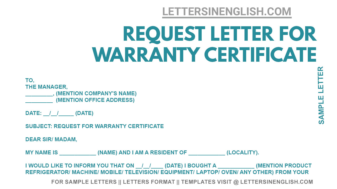 Request Letter for Warranty Certificate Sample Letter Requesting