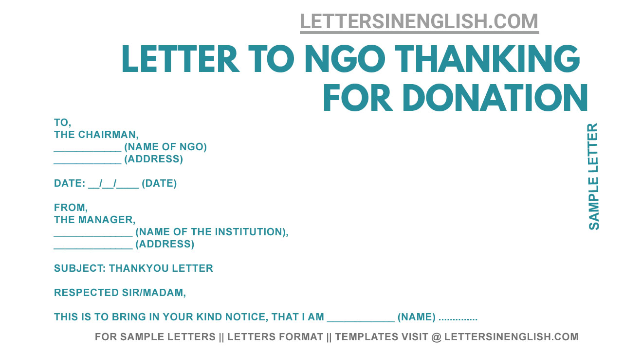 Sample Letter To Ngo Thanking For Donation Letter To Ngo For Thank You Letters In English 3251