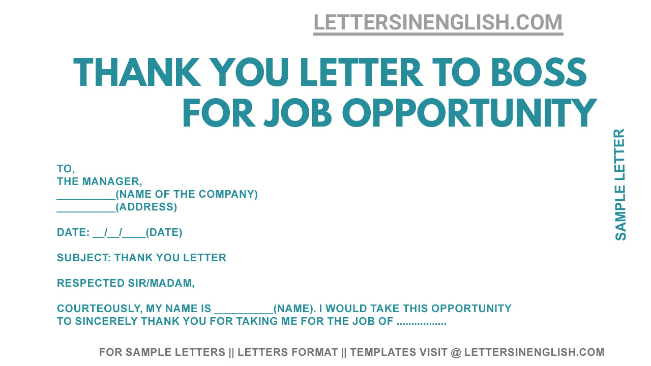 Thank You Letter to Boss For Job Opportunity Sample Thank You Letter