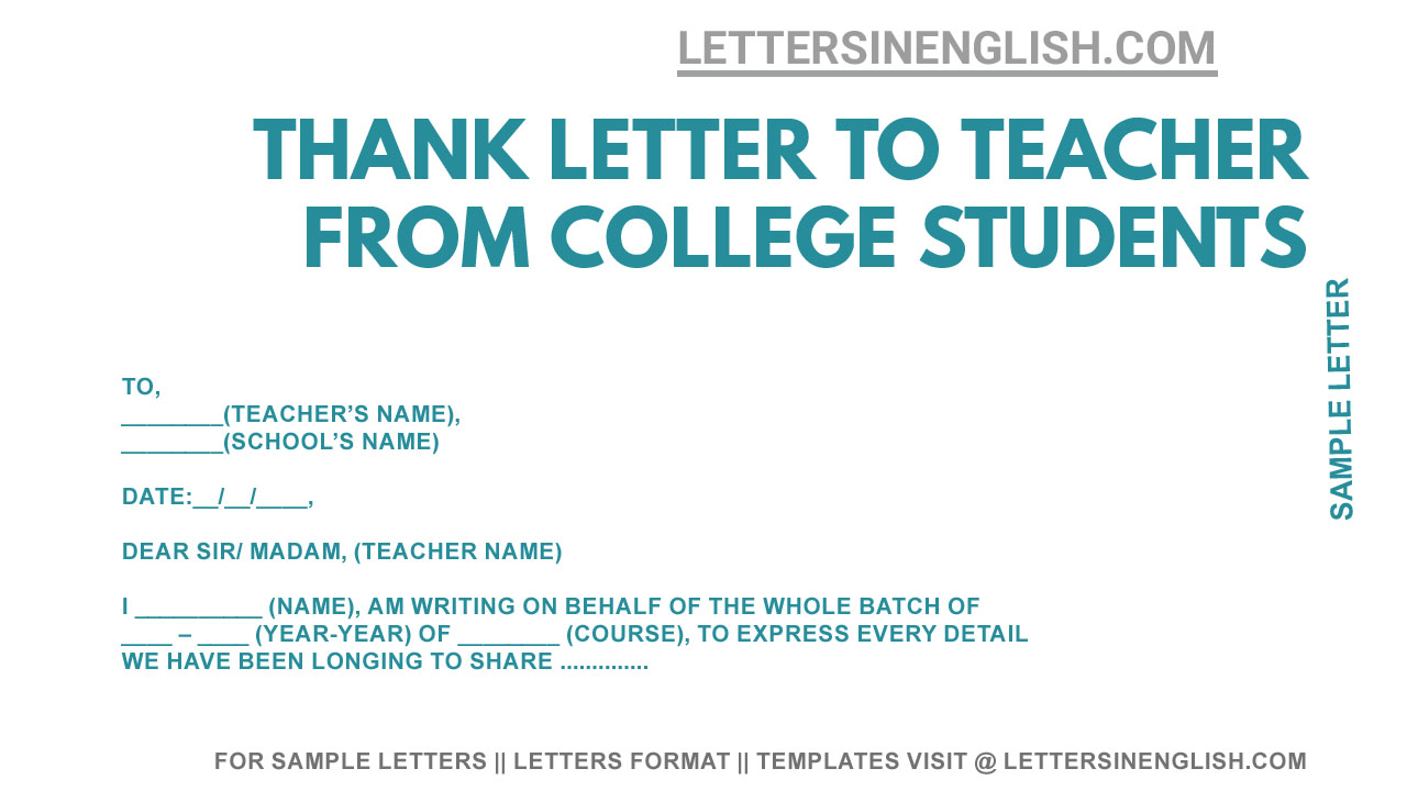 Thank You Letter to the Teacher from College Students - Letters in English