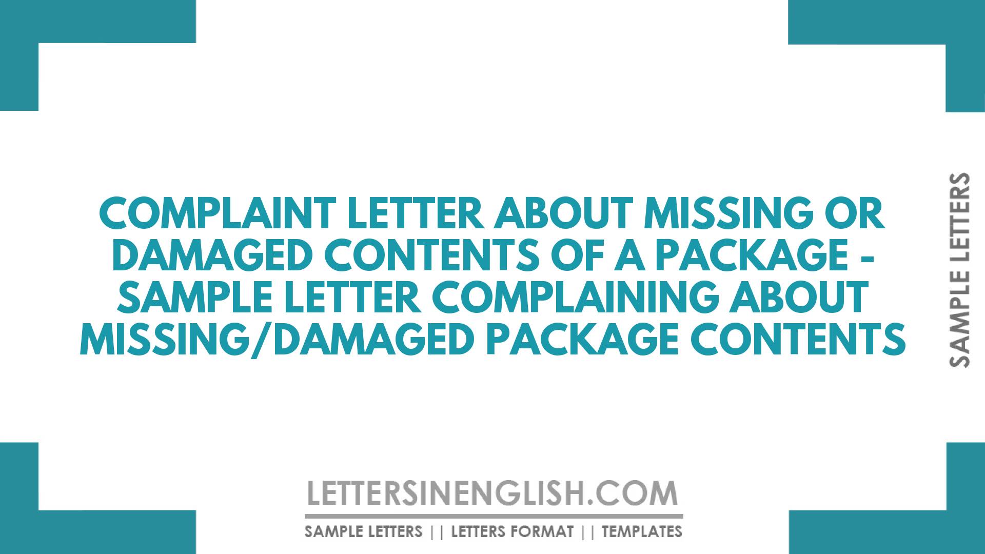 Complaint Letter About Missing or Damaged Contents of a Package ...