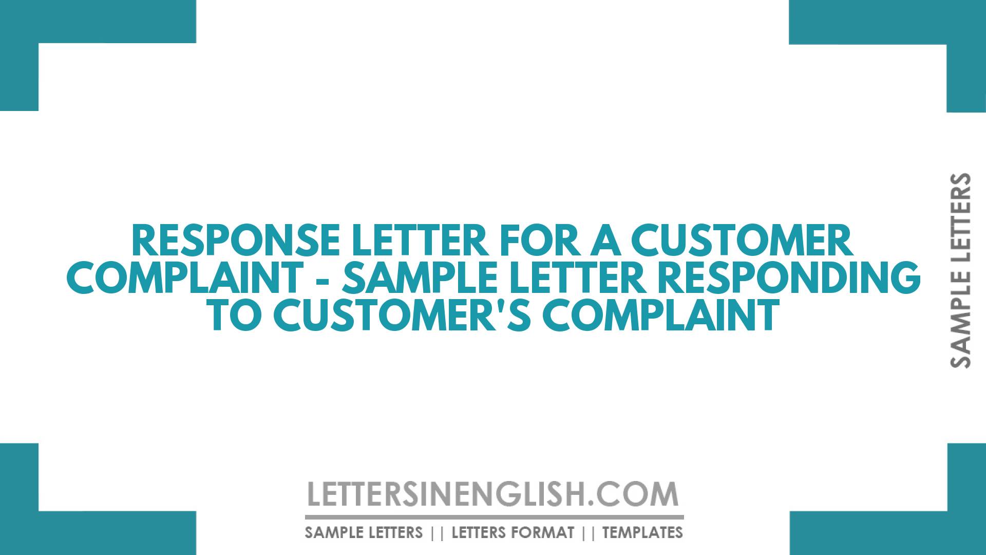 Response Letter For A Customer Complaint - Sample Letter Responding To ...